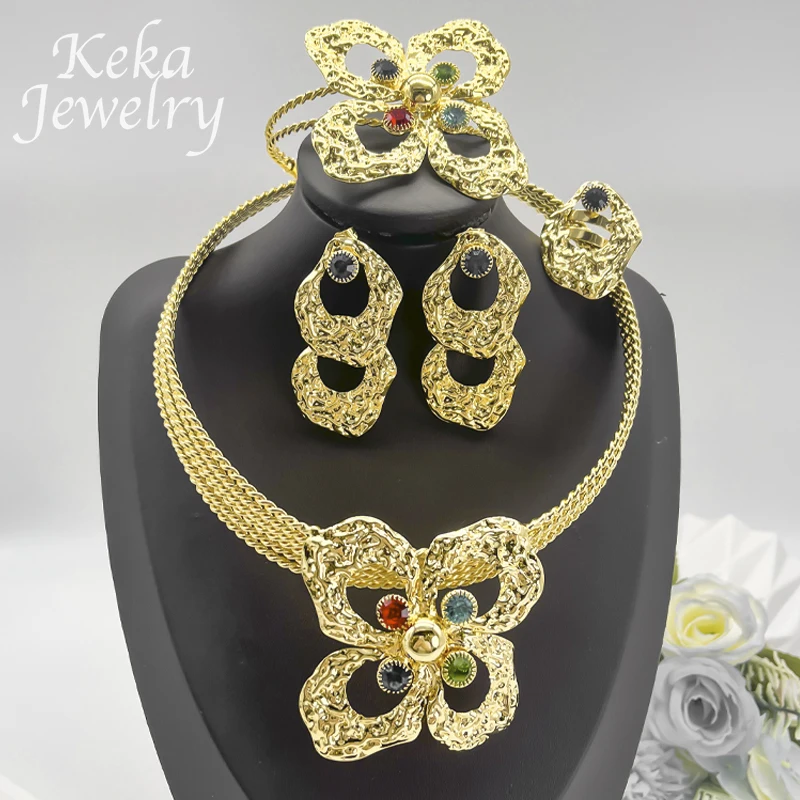 

Fashion Gold Plated Jewelry Set Women Classics Delicacy Dubai Necklace Earrings Ring Ethiopia Women Wedding Party Accessories