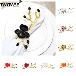 Anéis de guardanapo para casamento, decoração de mesa, flor de ameixa, vermelho, preto, branco, Halloween, chuveiro de bebê, ERM84, 4pcs