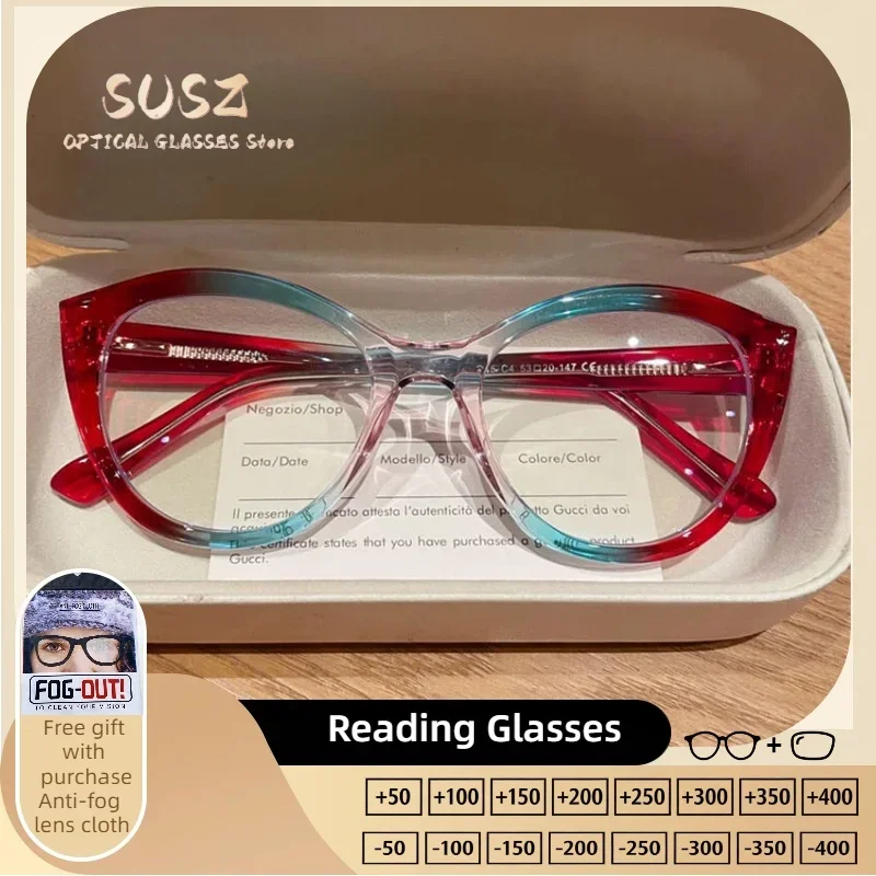 SUSZ Lunettes de lecture pour femmes de haute qualité avec monture papillon mignonne, anti-lumière bleue, protection UV, verres progressifs à prescription