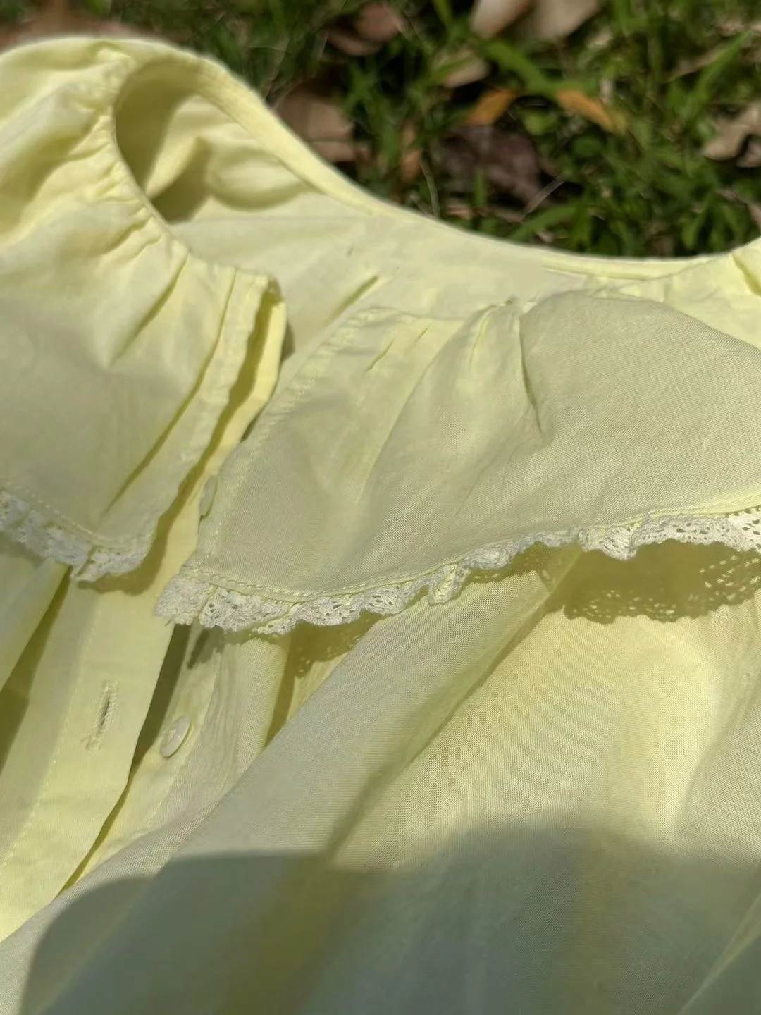 Camicetta da donna in pizzo impiombato 2 colori Top colletto alla Peter Pan manica lunga monopetto camicia femminile allentata in cotone 100%