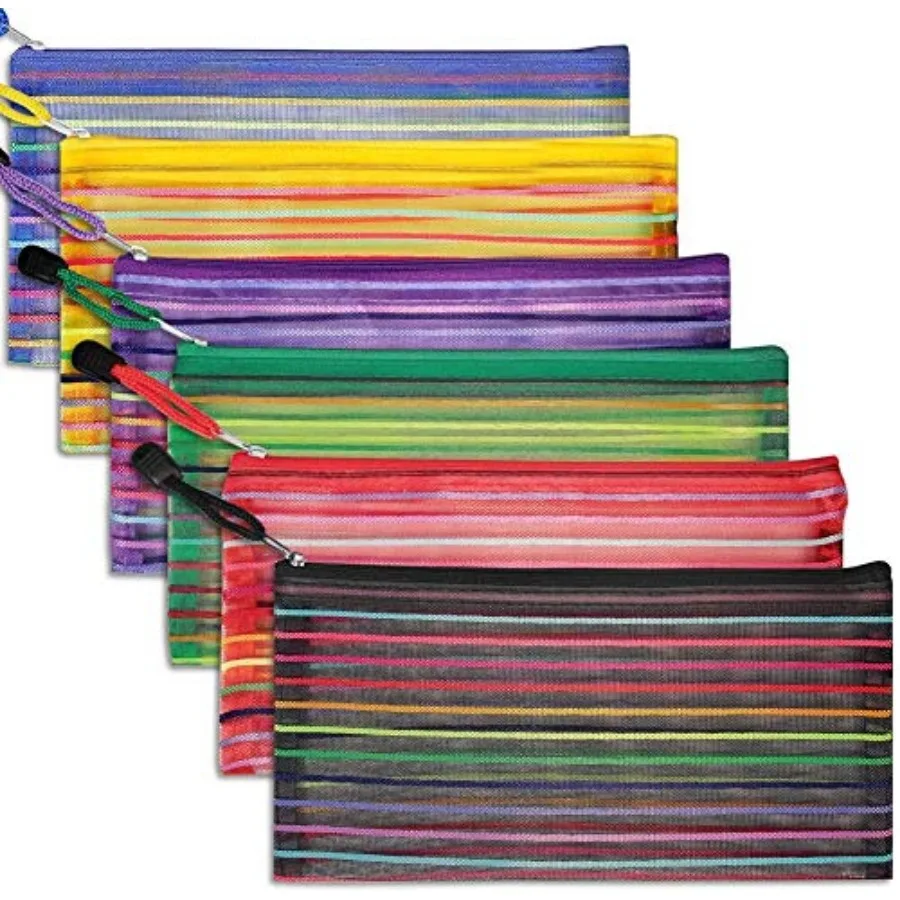 

6 Pcs Pencil Pouch Plastic Pencil Cases Zipper Mesh Pouch Bag for Office Pen Cosmetic Makeup