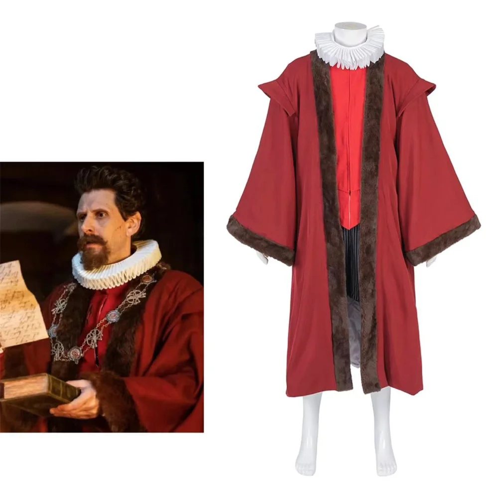 Ghosts Sir Humphrey Bone Cosplay Costume Medieval Men  Tudor Elizabethan Red  Kings Noble Suit