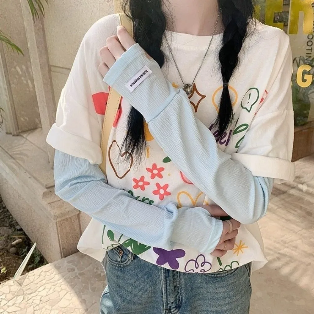 

Модные однотонные рукава из ледяного шелка: свободные, тонкие, охлаждающие, без пальцев, для защиты от солнца, для велоспорта