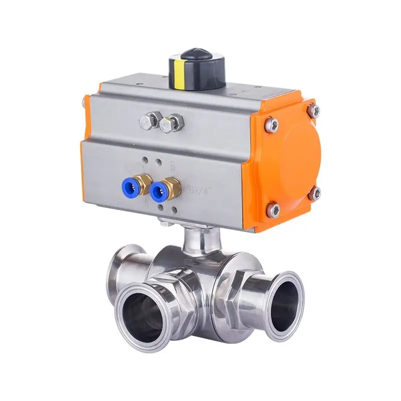 Pneumatic Sanitary Three-way Clamp Type Ball Valve O.D 19mm 25mm 32mm SS304 SS316 Quick-loading T Type L Type 3 Way Ball Valve