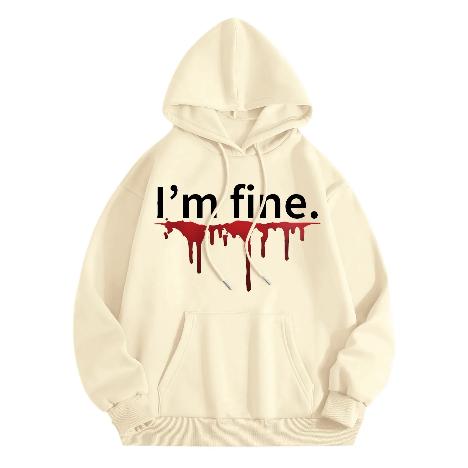 

I'm Fine. Letter Print Halloween Ladies Hoodie Crew Neck Long Sleeve Casual Loose Fashion Trend Pullover All Match Sweatshirt