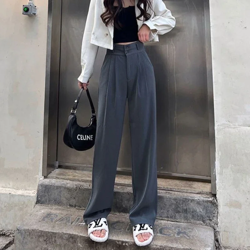 4 Couleurs viser Femmes S-3XL Harajuku Pur Basique Automne Conçu Taille Haute Bureau Dame All-match Large Jambe Loisirs fjSimple