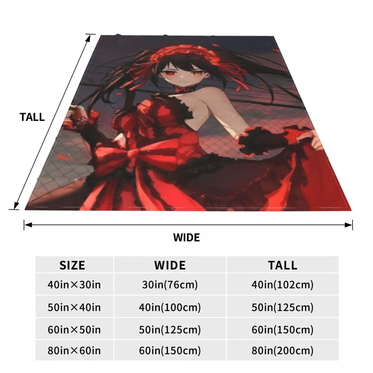 Kurumi Tokisaki Manga Flannel Blanket Pretty Red Dress Girl Warm Soft Throw Blanket for Bed Picnic Bedspread Sofa Bed Cover
