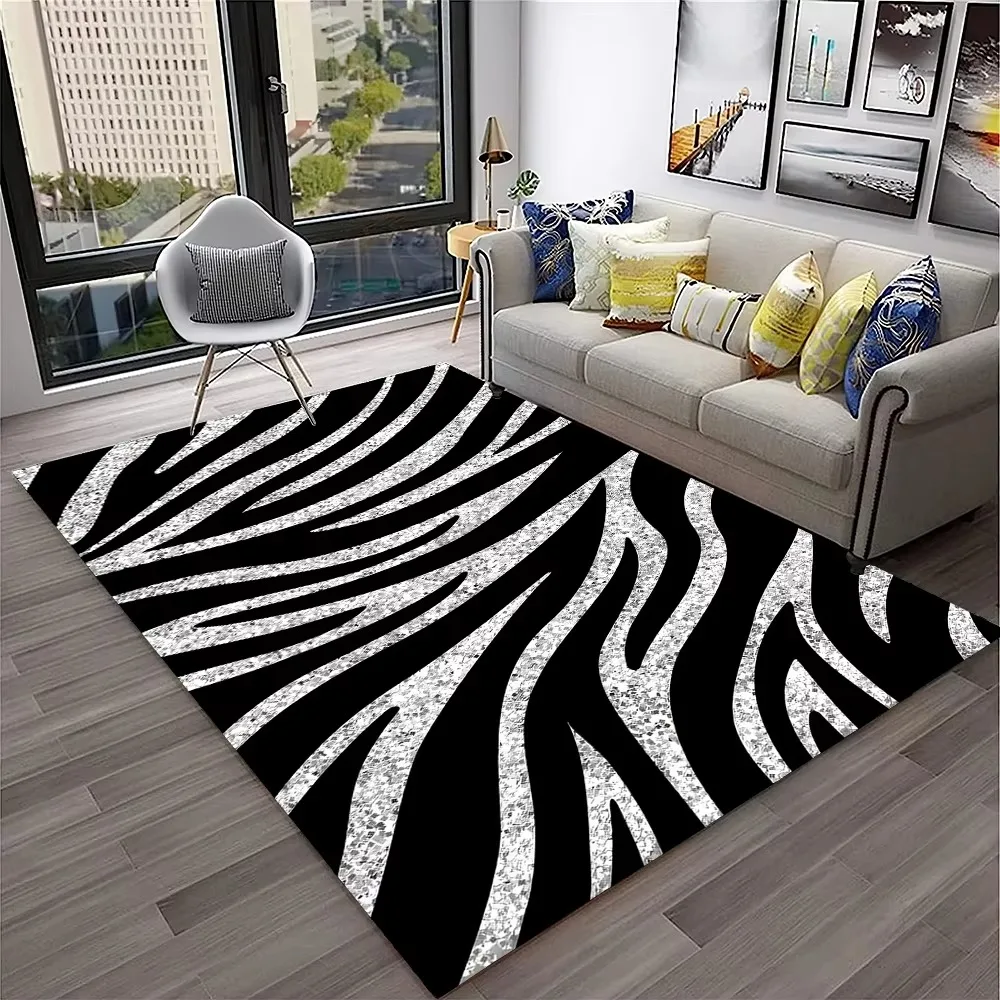 3D Colorful Zebra Stripe Pattern Carpet Rug for Home Living Room Bedroom Sofa Doormat Decor,kid Play Area Rug Non-slip Floor Mat