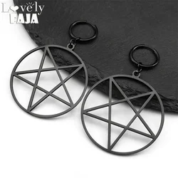 Goth Witchcraft Satan Pentagram Stainless Steel Drop Earring Women Black Color Satanic Big Round Gothic Hoop Earrings Jewelry