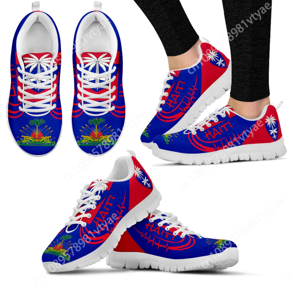 

Custom Made Bule Lace-up Sneakers Haitian Flag Women's Sneakers Comfortable Breathable Footwear Unisex Sneakers Zapatos Planos