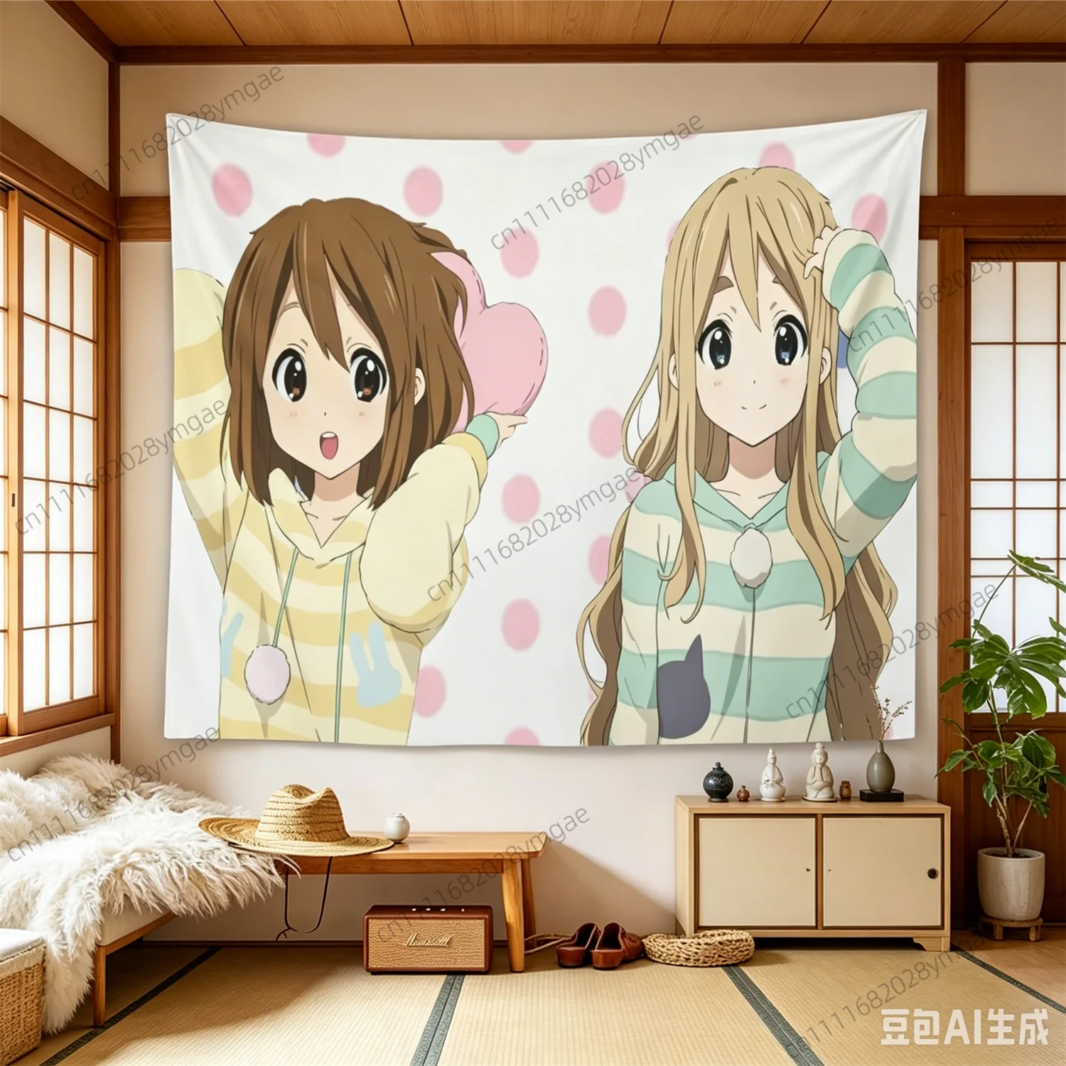 Kawaii Anime Girl Music Band Wall Tapestry Cute Pink Flag Bedroom Cartoon Tapestries Dorm Sweet Background Cloth Home Room Decor