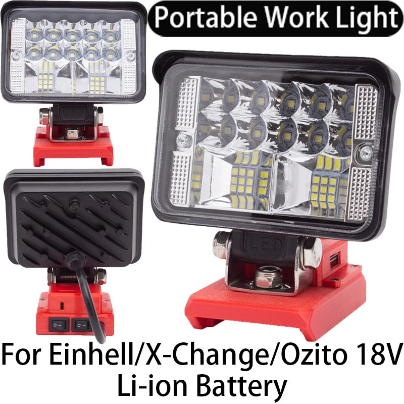 luz de trabalho led externa sem fio com usb para einhell ozito bateria de ion de litio sem fio de 18 v potencia real de 12 w sem bateria 01