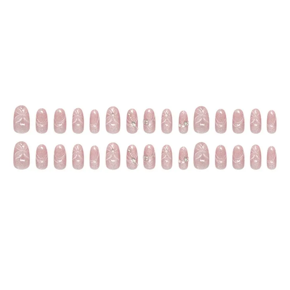 Manicure Long Almond False Nails French Aurora Press on Nails Gilding Flower Tomato Detachable Nail Tips Women