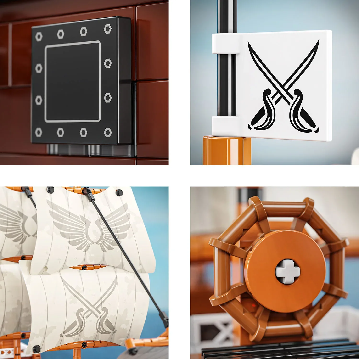 Modelo de montagem de navio pirata retrô de montagem de bloco de construção, acessórios de decoração de vela de atividade, ornamentos de mesa de navio pirata