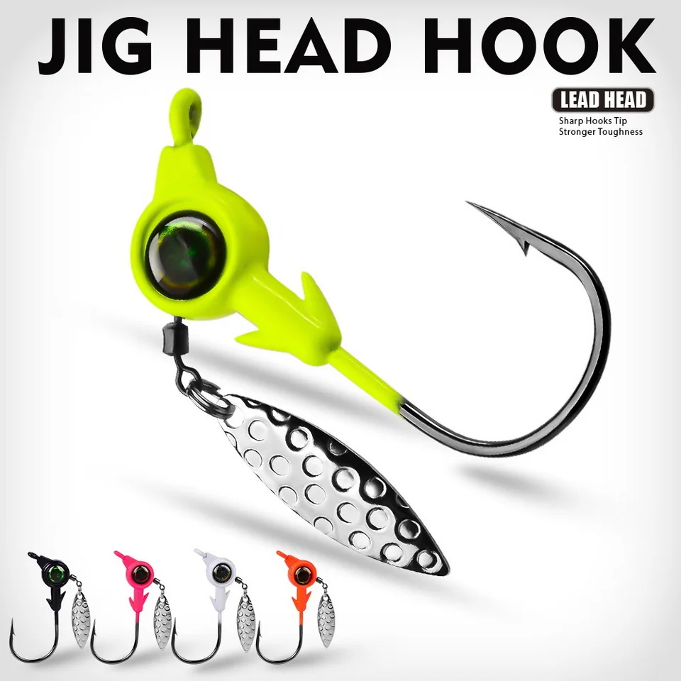 3 stücke Jig Kopf Haken 3,5g 5g 7g 10g Angelhaken Rotierenden Pailletten Jig locken Metall Löffel Harte Köder Für Weiche Wurm Angelgerät – Detail 3