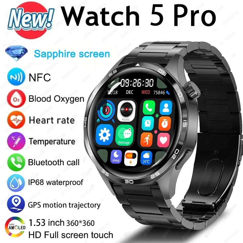 For Huawei GT5 Pro GPS Smart Watch Men Watch 5 Pro AMOLED HD Bluetooth Call NFC Waterproof Watches Heart Rate Smartwatch Woman