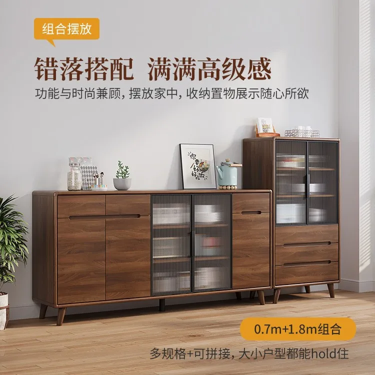 Solid wood frame sideboard, modern and simple living room wine cabinet, pantry cabinet, kitchen storage cabinet