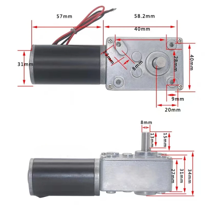 5840-31ZY Worm Gear DC Gear Motor 12V~24V Super Self-Locking Forward And Reverse Speed Control Shaft Length 15MM Brushed Motor