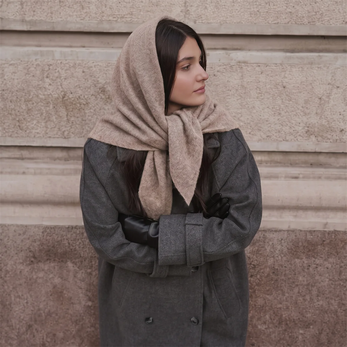 Women Winter Cozy Triangle Scarf Simple Solid Tone Knotted Neck Wrap Soft Touch Breathable Versatile Daily Shawl For Outdoor