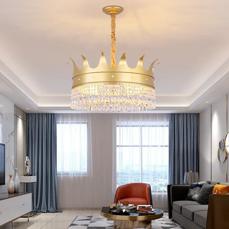 Golden crown led chandelier for dining living room shop led hanging chandelier lamp fixture Matte black/gold    ZM112009