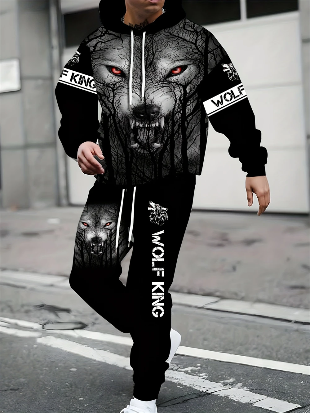 Men's Wolf 3D Printed Hoodie & Sweatpants Set Casual Streetwear Mens Plus Size Clothes Autumn Winter Sportswear Jogging Clothes