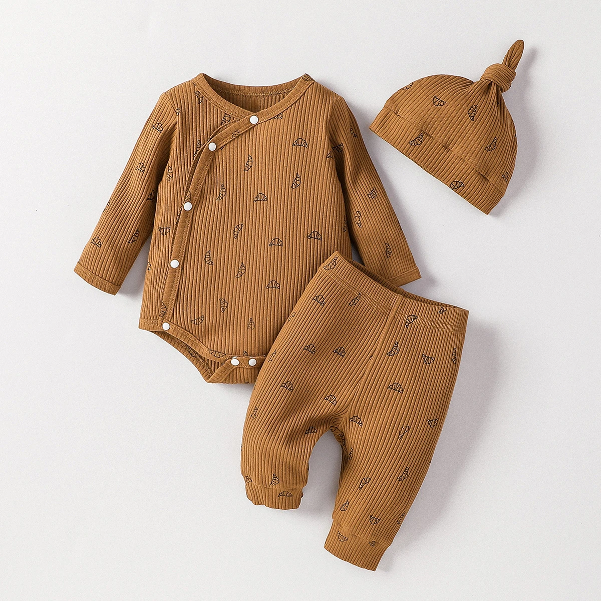 Baby Boys Newborn Soft Long Sleeve Open Stitch 2pcs Pantsuits Casual Daily For Autumn +Hat