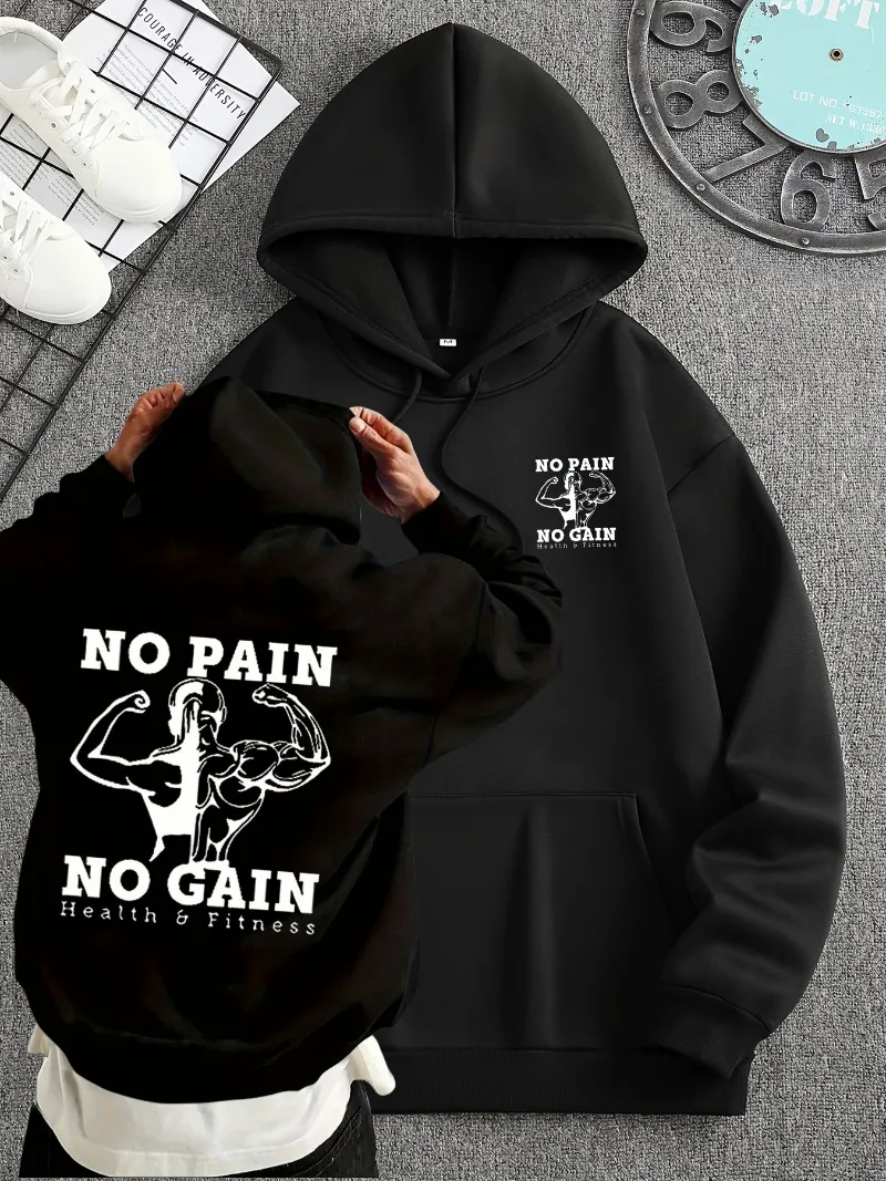 

Men's Fleece Hooded Sweater Inspirational Pattern Print Loose Casual Style Suitable for Gym Daily Black Street Fashion Sports