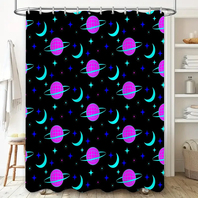 Bright Space Pattern Shower Curtains Pink Blue Galaxy Design for Bathroom Decor Customizable Size Available