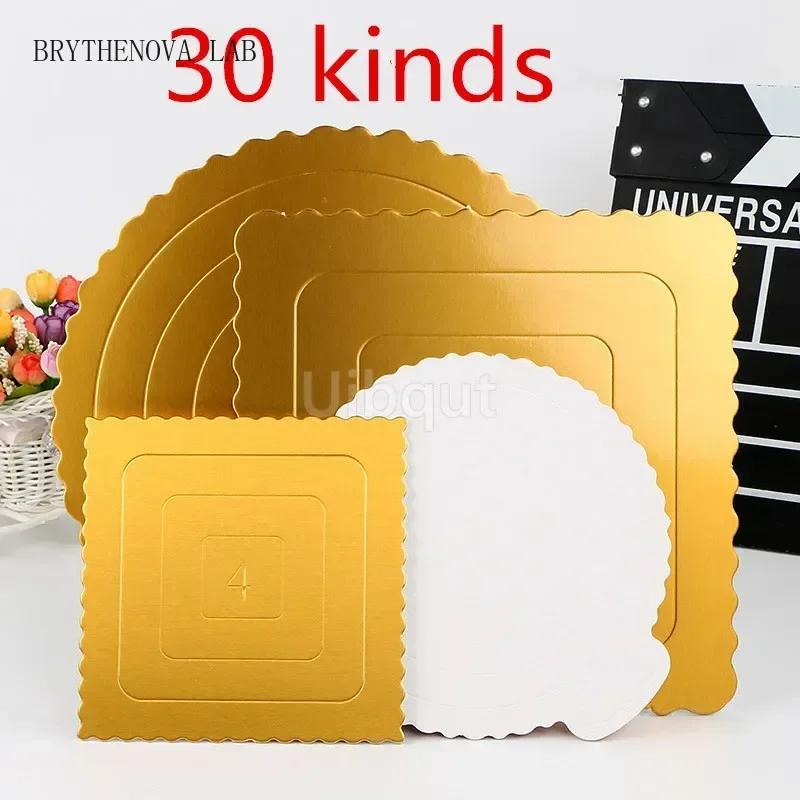 10 pcs Round Square Mousse Cake Boards Mat Food Grade Kitchen Paper Baking Accessories Gold New Year Wedding Cake Displays Tray