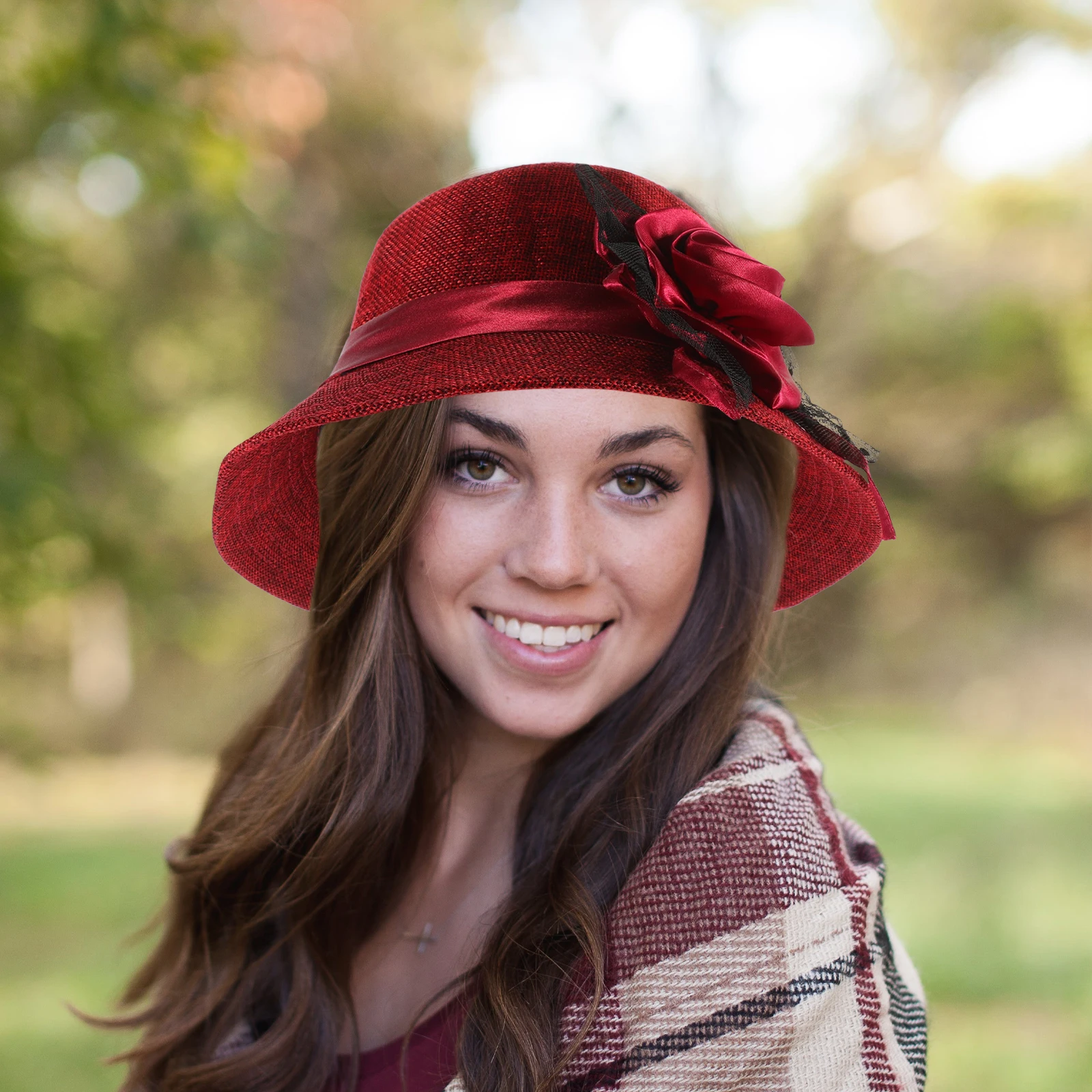 

Retro Lace Bucket Hat for Women Red Large Flower Vintage Tea Party Beanie Warm Outdoor Thermal Hat Fashionable Headwear