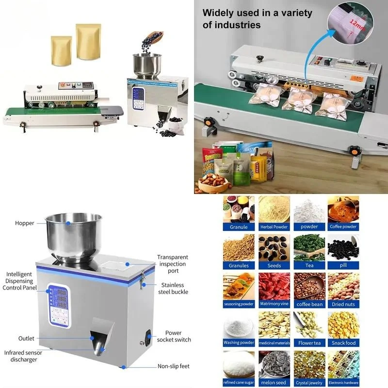 Desktop Heat Sealing Machine for Coffee Beans and Nuts with Date Printer Small Quantitative Filling Horizontal Sealer 100g