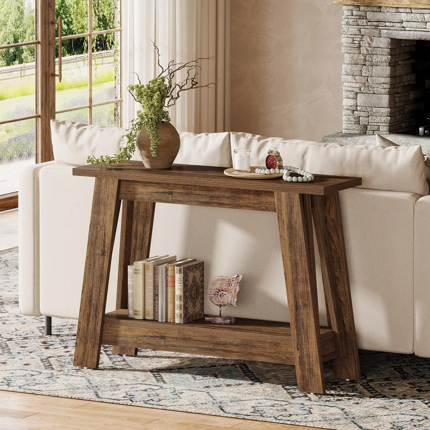 

#ji Tribesigns Farmhouse Console Table 2 Tier Storage Rustic Brown Narrow Entryway Hallway Foyer Behind Couch Sofa Table