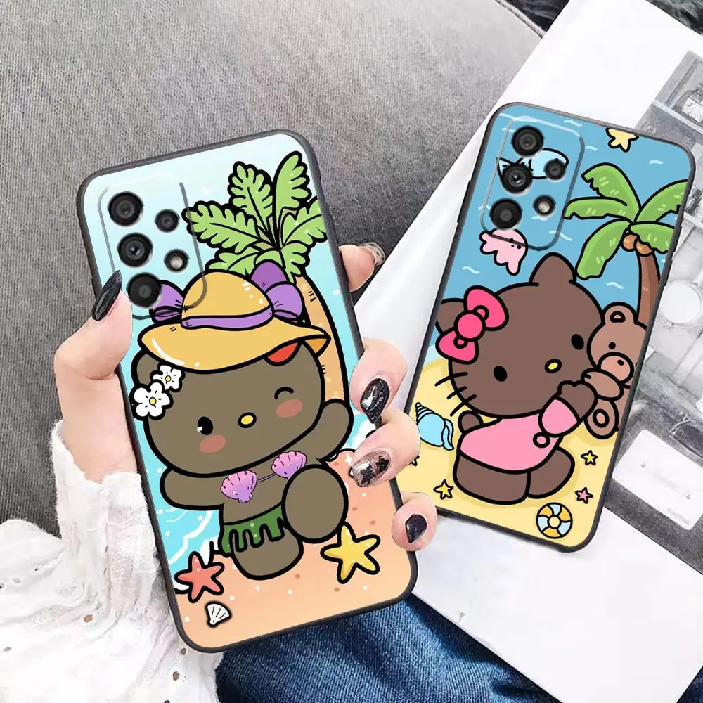 Beach Black Hello Kitty Funda Case For Samsung Galaxy A90 A80 A73 A71 A53 A52 A51 A42 A33 A32 A31 A30 A23 A22 A21S A20S A14 Case