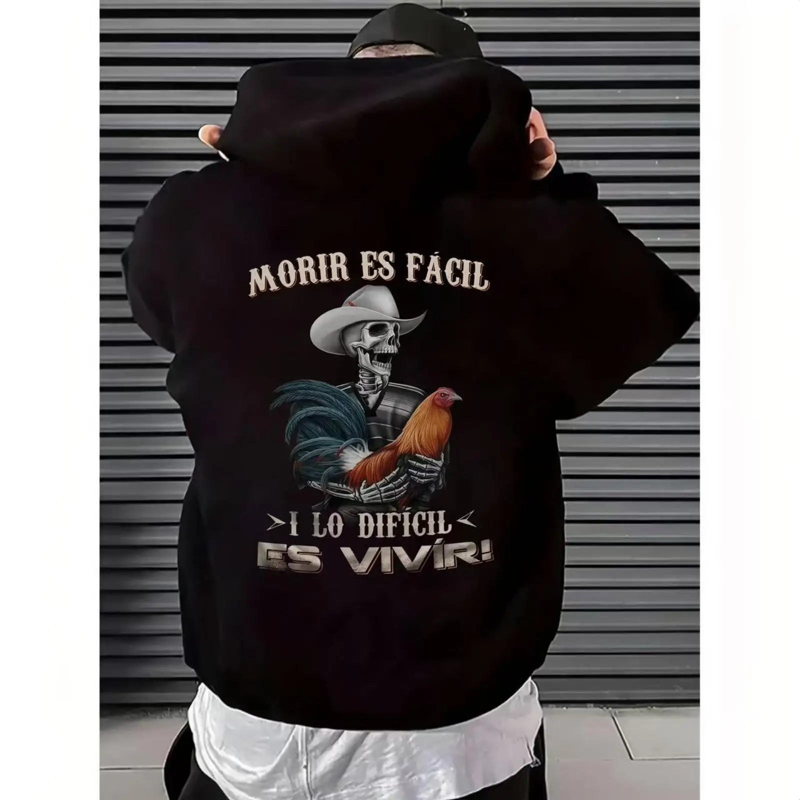 

Morir Es Facil Skeleton Hoodie Spanish Slogan Mexican Culture Sweatshirt Urban Streetwear Casual Oversized Pullover Unisex