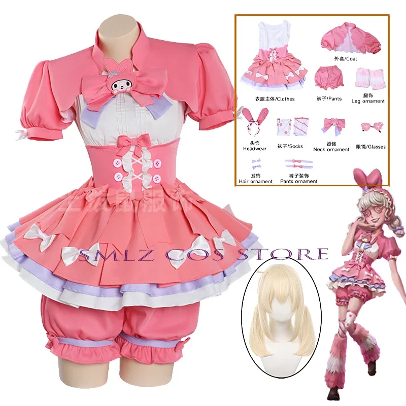 Lily Barrier Cosplay Game Identity V Costume Wig Cheerleader Rabbit Girl Uniform Pink Dress Party Role Play Outfit for Women