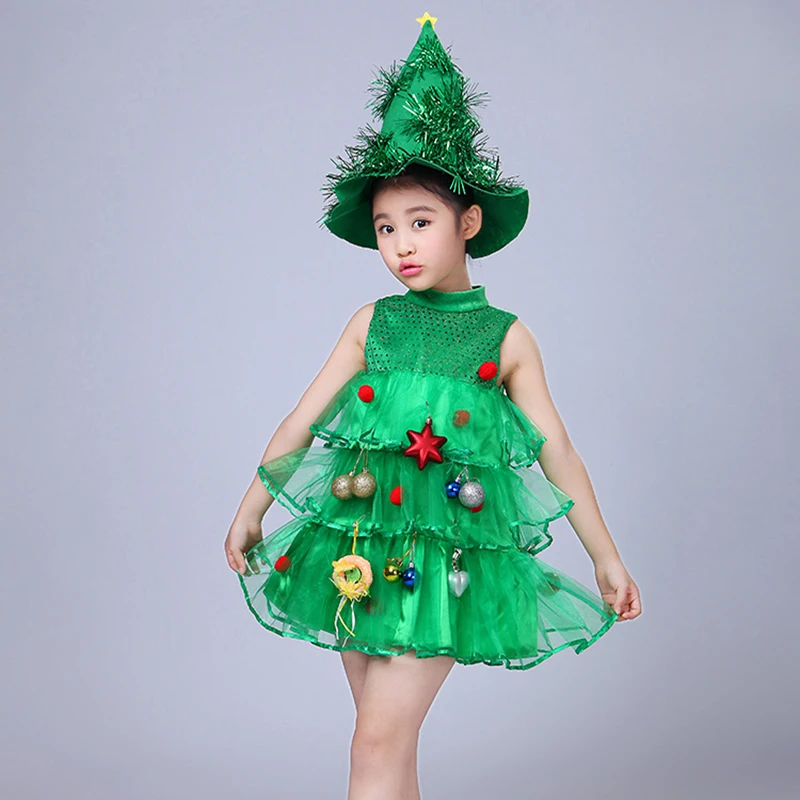 

Kids Baby Girls Christmas Tree Costume Fancy Dress Set Green Elf Outfits Xmas Cosplay Tree Costume Carnival Festival Santa Dress