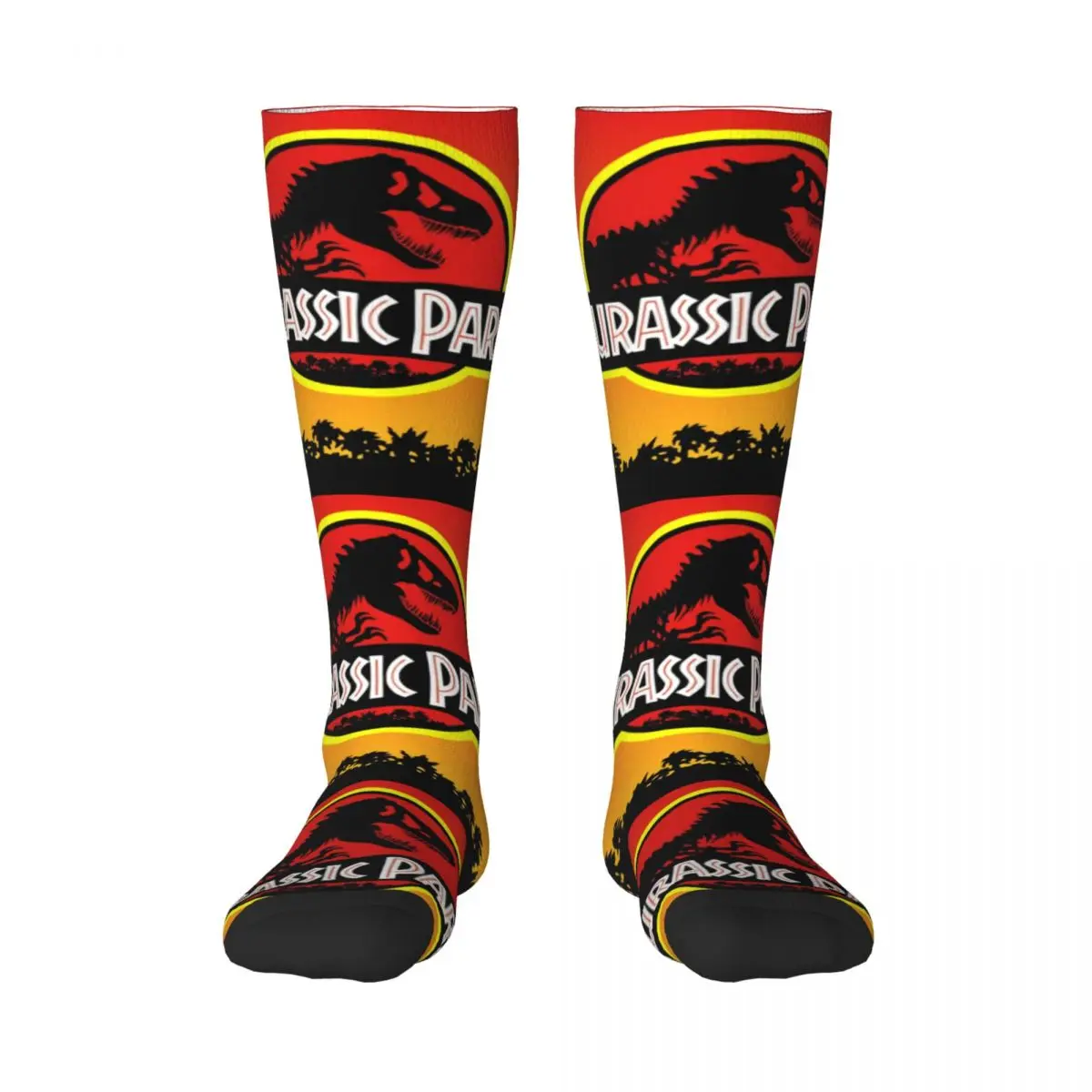 Jurassic Park Logo In Yellow Orange Thigh Knee High Tube Socks for Women Warm Fashion Novelty Ancient Animal Stockings