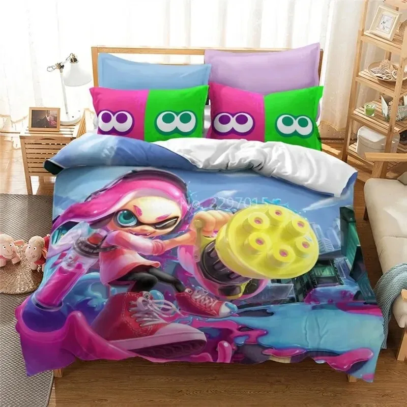 3D Print Splatoon Game Bedding Set,Duvet Cover Comforter Bed Set Quilt Cover Pillowcase,King Queen Twin Size Boys Girls Adults