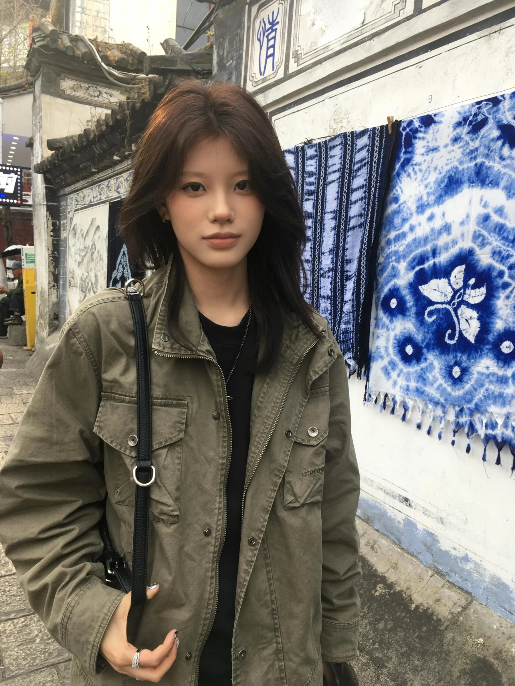 Early Autumn Short Jacket Women's Military Green Stand Collar American Workwear Style Design Sense  Retro Top