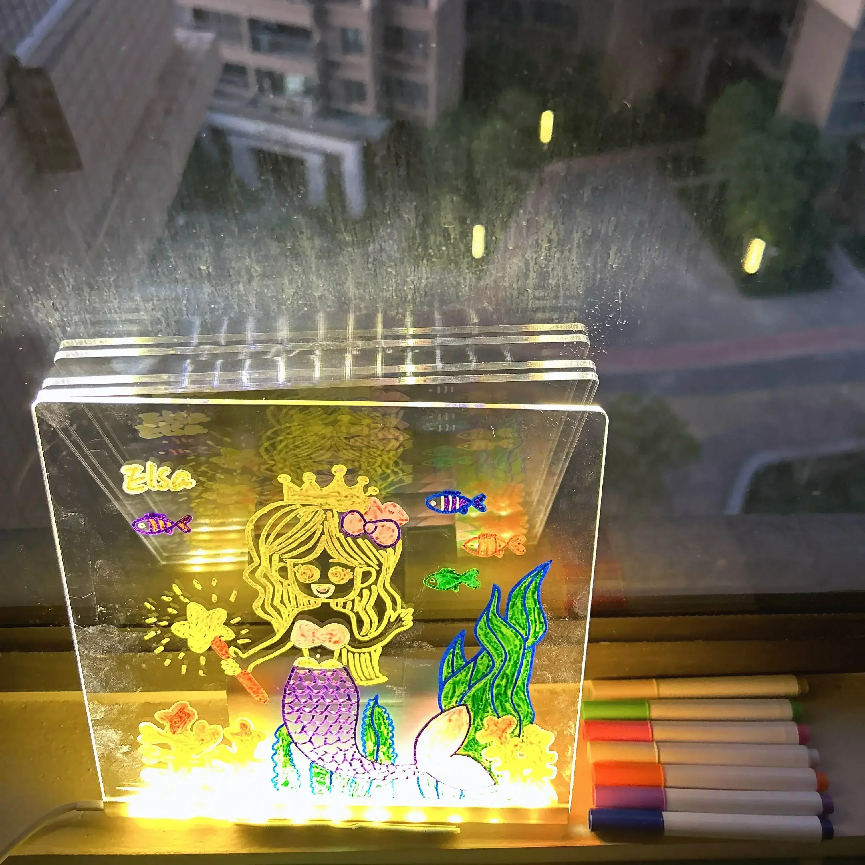 Christmas LED Fluorescent Board, DIY Erasable Drawing Toy with Night Light Effect