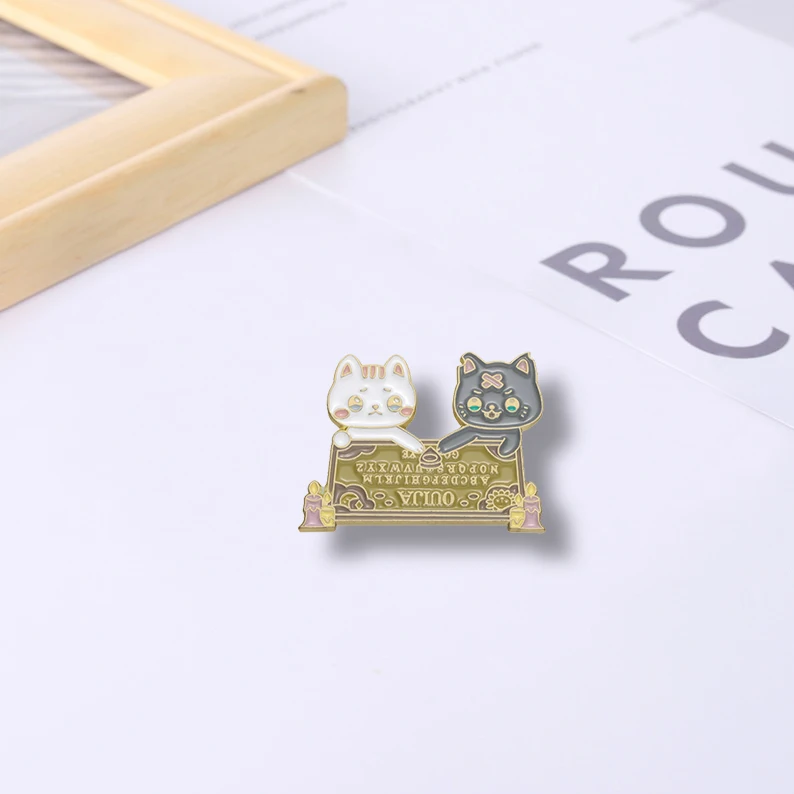 OUIJA Cat Enamel Pins, Custom Brooches, English Letters, Lapel Badges Animal Divination Jewelry, Gift for Friends