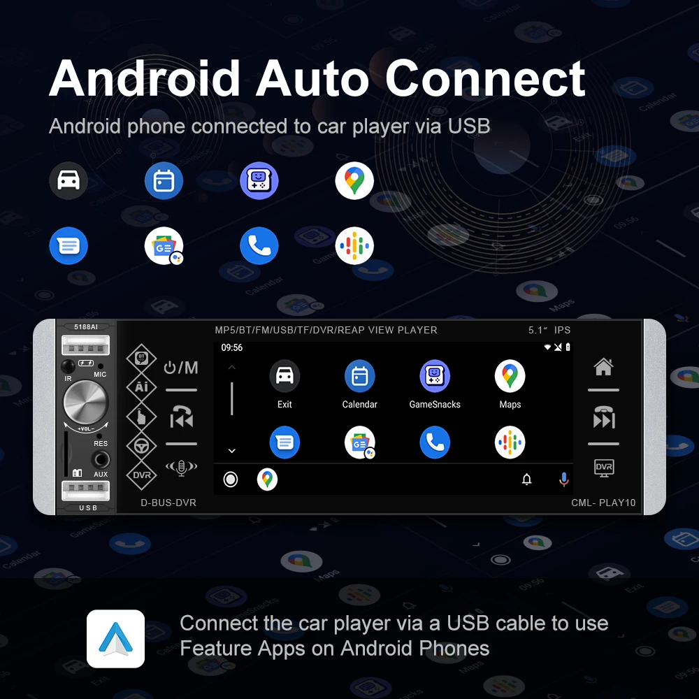 Inefala 5.1 بوصة راديو السيارة 1 Din ستيريو في لوحة 1Din Autoradio FM ميكروفون Carplay أندرويد السيارات بلوتوث MP5 مشغل فيديو #3