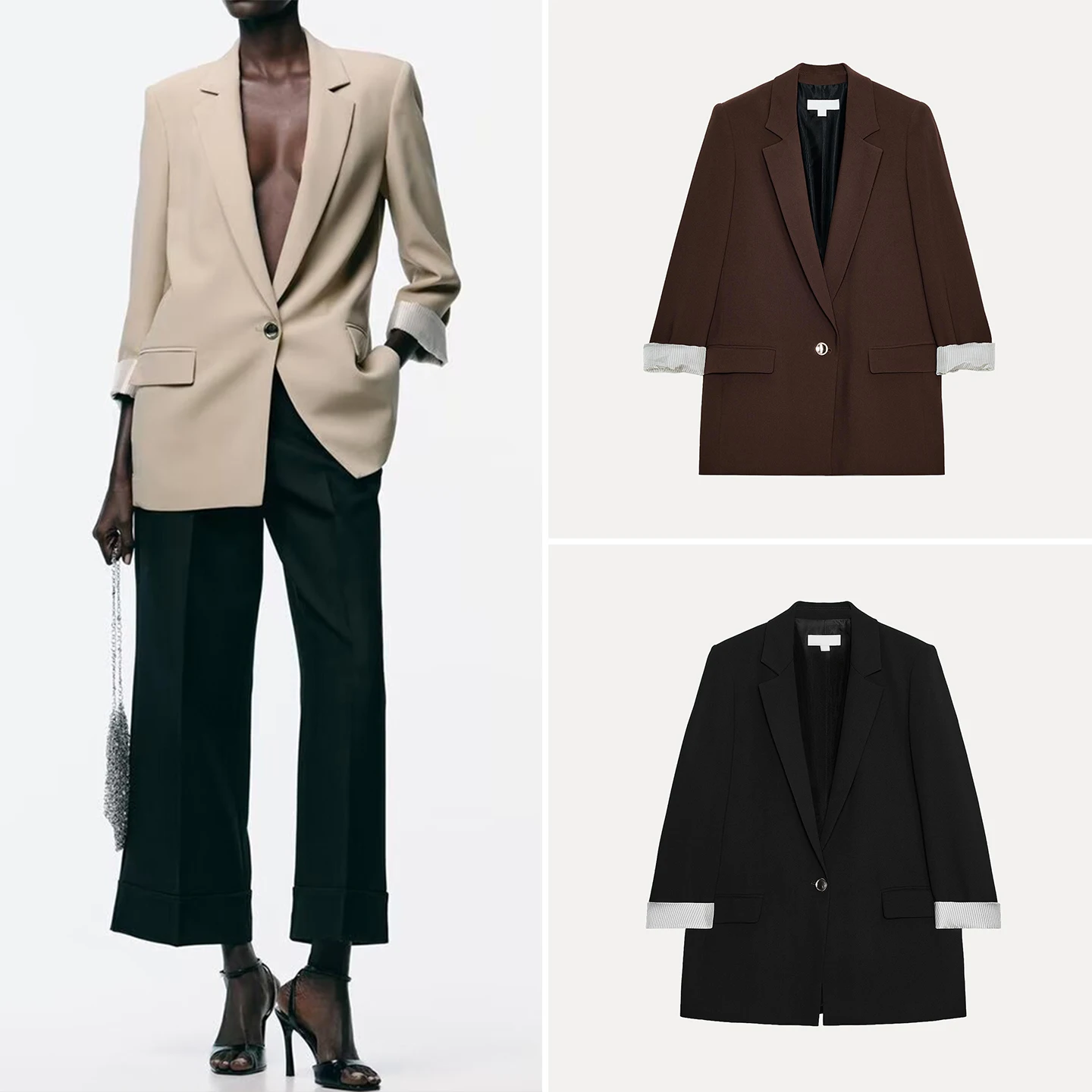 

Faionable Commuter Print Cuff Suit Jaet Women's Casual Sle Regular Thin Single Button Closure Daily Wear