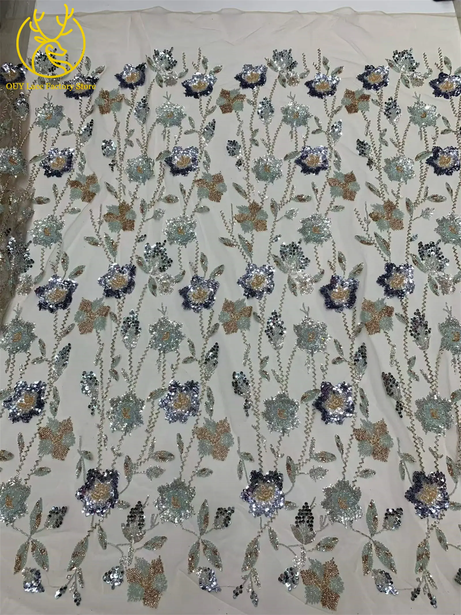 2026 Französische Stickerei Perlenbesetzter Mesh-Spitzenstoff 5 Yards Hochwertiger Afrikanischer Pailletten-Spitzenstoff für Damen Partykleider Nähen – Detail 21