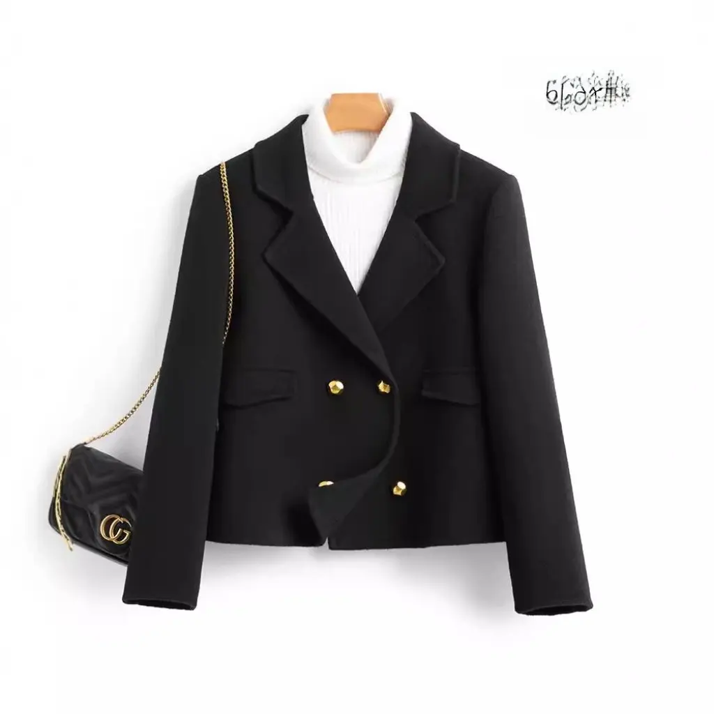 

Women's Loose Suit Collar Double-Sided Woolen Coat Short Pure Woolen Cloth for Small People Autumn Winter Outerwear