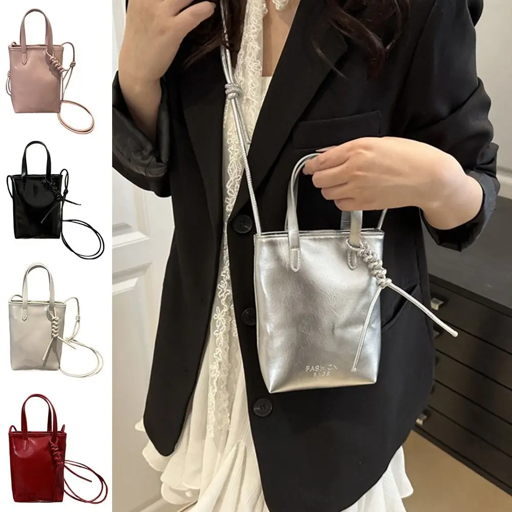 Mini Pu Leather Shoulder Bag Handmade Solid Color Handbag Knitted Personalized Mobile Phone Bag Summer