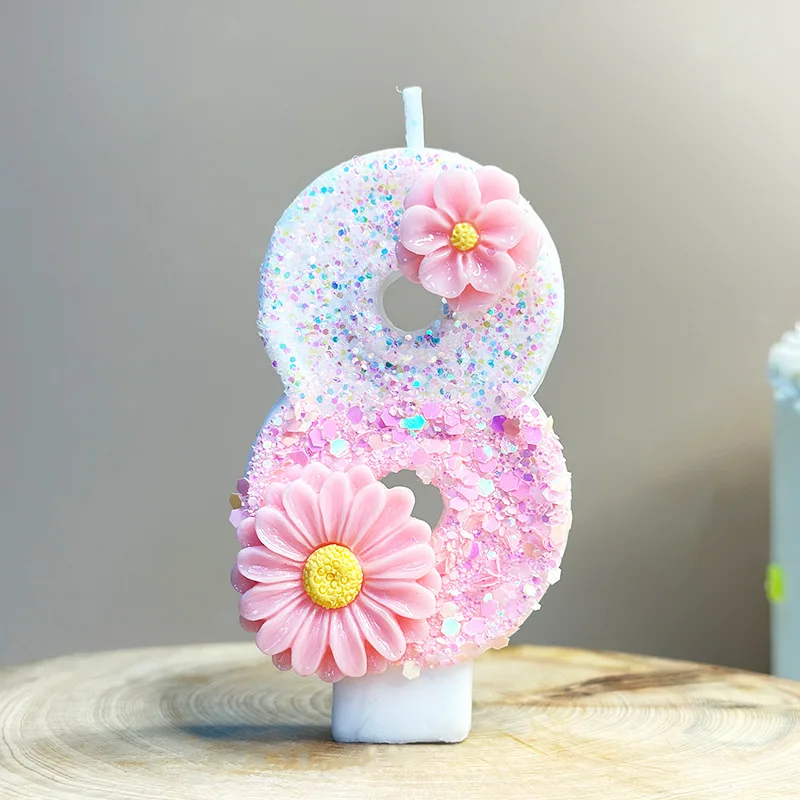Vela digital criativa de flor rosa para aniversário, suprimentos para festa, atmosfera de decoração de bolo