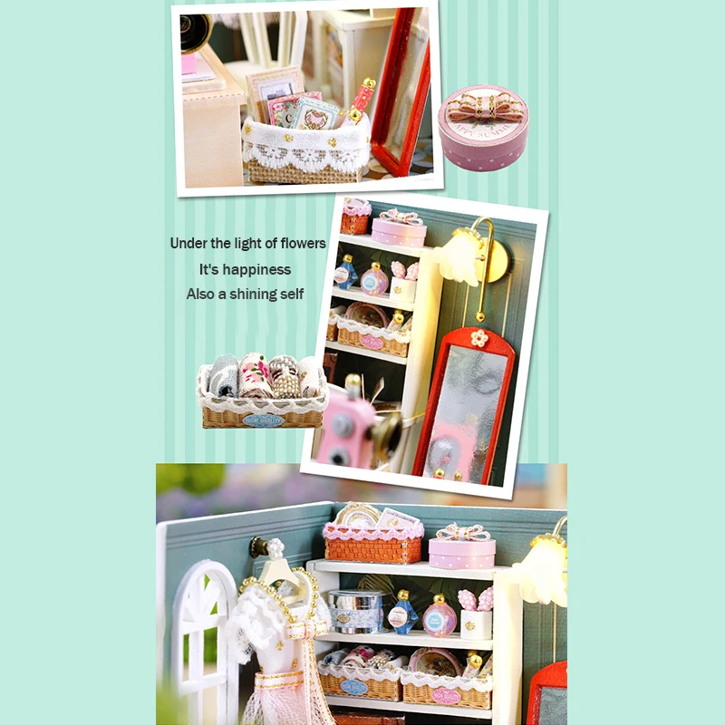 Mini Miniatur Puppenhaus DIY kleines Haus Kit Herstellung Zimmer Spielzeug Home Schlafzimmer Dekorationen mit Möbeln Holz Handwerk Puppenhäuser – Detail 22
