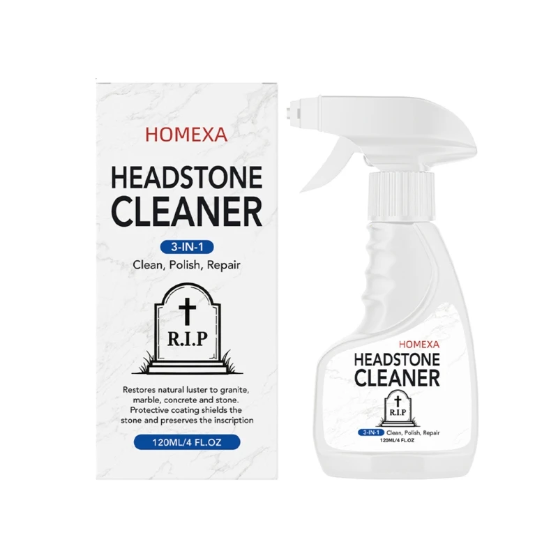 Stone Marker Cleaner Liquid 4 Ounce Bottle for Marble Concrete Cemetery Stone, Wipe-On Formula for Monument Care and Grave 37JD