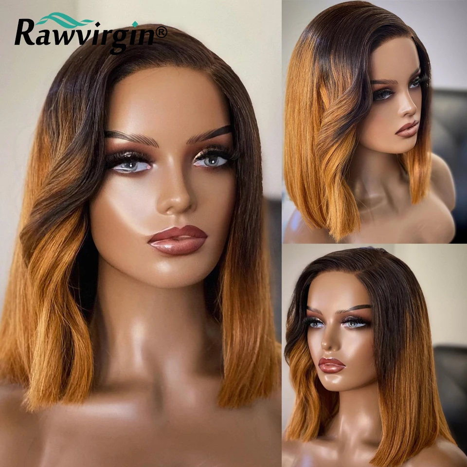 

180% Short Bob Ombre Honey Blonde Wig 13x4 Lace Front Wigs Honey Brown Straight Human Hair 1b 27 Brown Wigs For Women Raw Hair